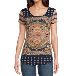 Lucky Brand Multicolor Patterned Short Sleeve Top